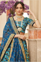 Blue Art Silk Lehenga Choli For Indian & Pakistani Wedding Festival - Sequins & Thread Embroidery Work, Dori Work, Zari Work