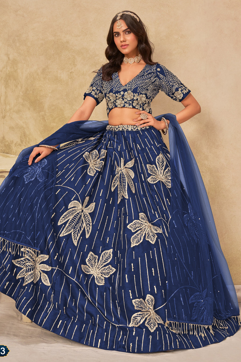 Blue Art Silk Lehenga Choli For Indian & Pakistani Wedding Festival - Sequins & Thread Embroidery Work