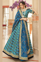 Blue Art Silk Lehenga Choli For Indian & Pakistani Wedding Festival - Sequins & Thread Embroidery Work, Dori Work, Zari Work
