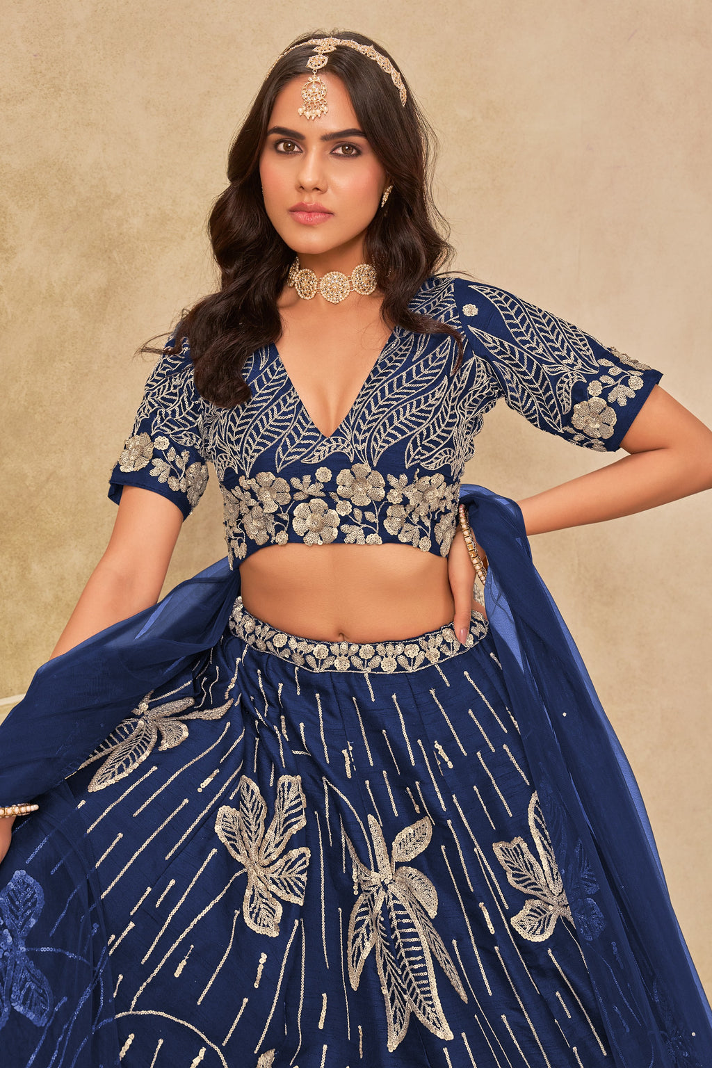 Blue Art Silk Lehenga Choli For Indian & Pakistani Wedding Festival - Sequins & Thread Embroidery Work