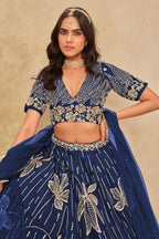 Blue Art Silk Lehenga Choli For Indian & Pakistani Wedding Festival - Sequins & Thread Embroidery Work