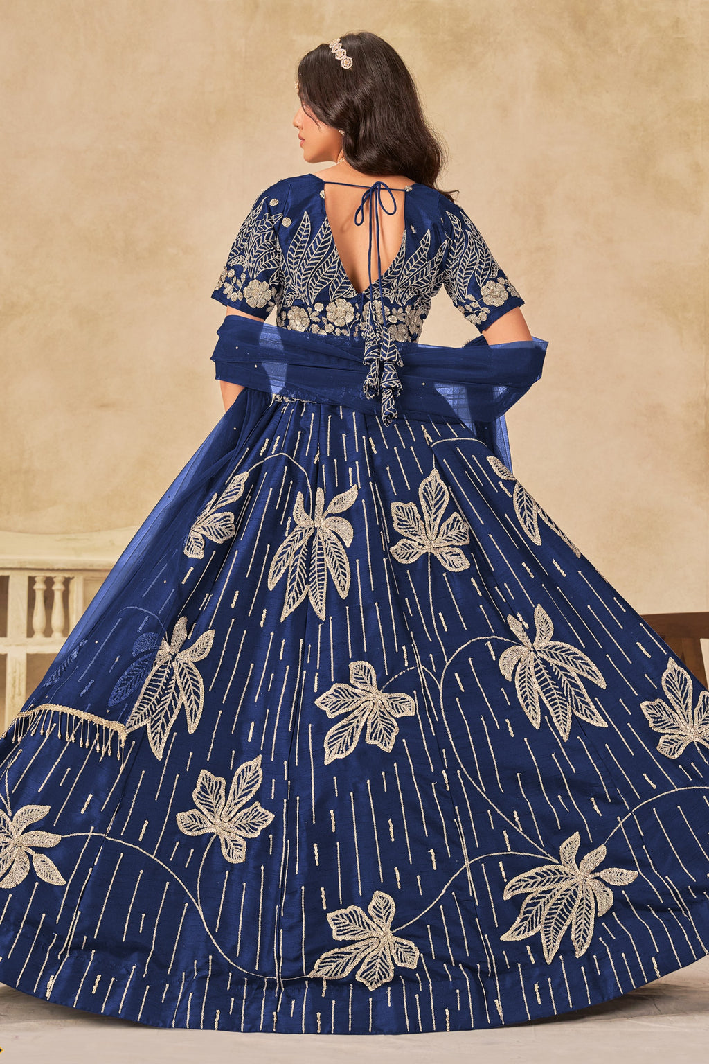 Blue Art Silk Lehenga Choli For Indian & Pakistani Wedding Festival - Sequins & Thread Embroidery Work