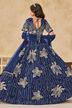 Blue Art Silk Lehenga Choli For Indian & Pakistani Wedding Festival - Sequins & Thread Embroidery Work