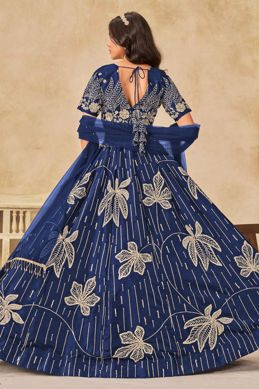 Blue Art Silk Lehenga Choli For Indian & Pakistani Wedding Festival - Sequins & Thread Embroidery Work