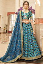Blue Art Silk Lehenga Choli For Indian & Pakistani Wedding Festival - Sequins & Thread Embroidery Work, Dori Work, Zari Work