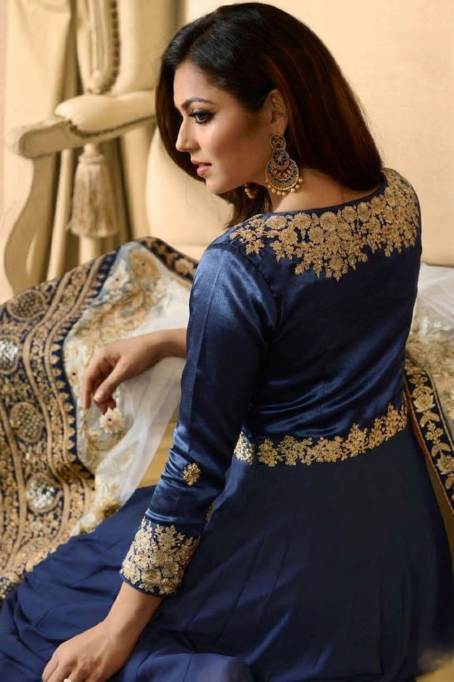 Blue Georgette Anarkali Suit Indian Dresses For Marriage - Embroidery Work