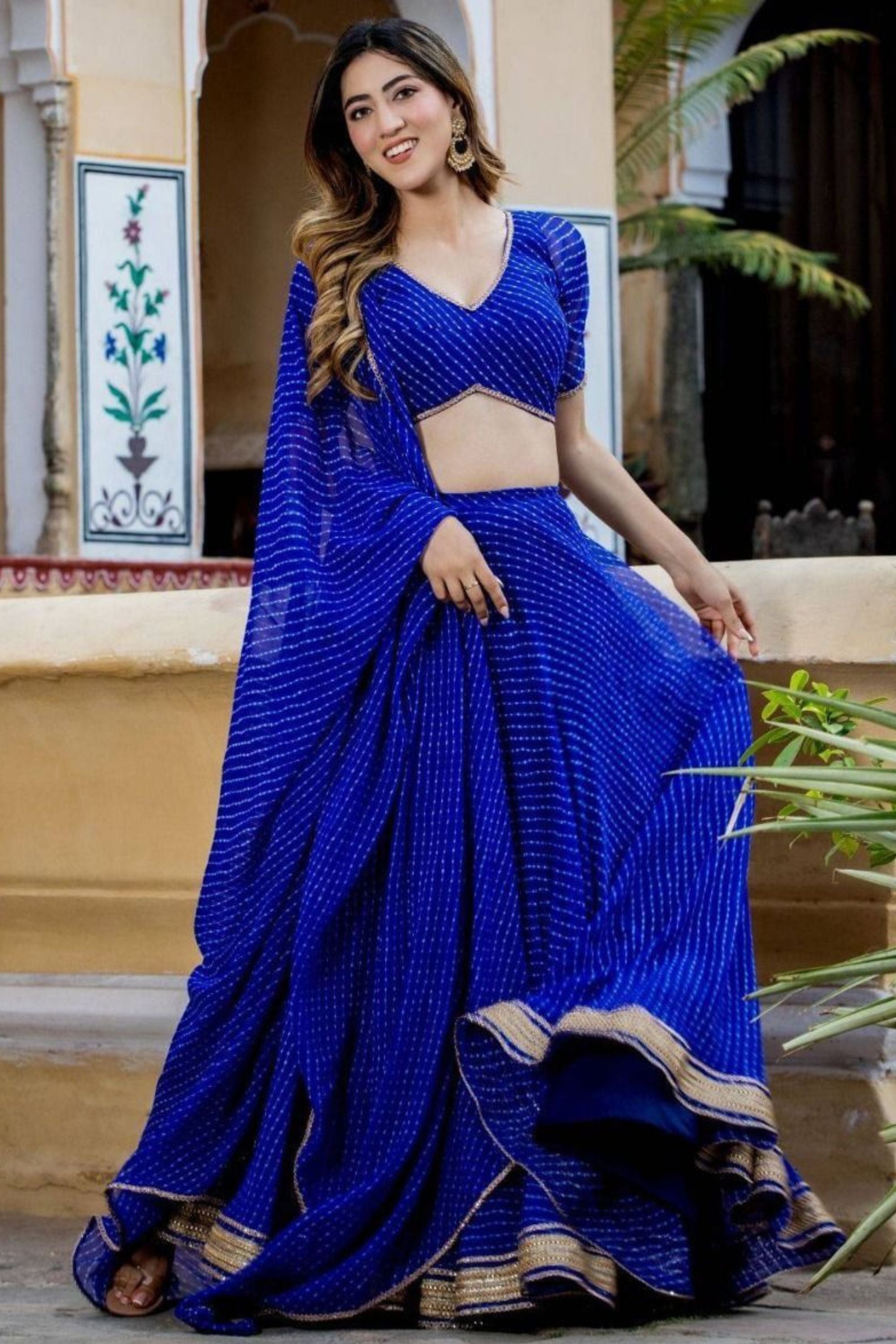 Blue Georgette Lengha Choli For Indian Festivals & Pakistani Weddings Dress - Print Work