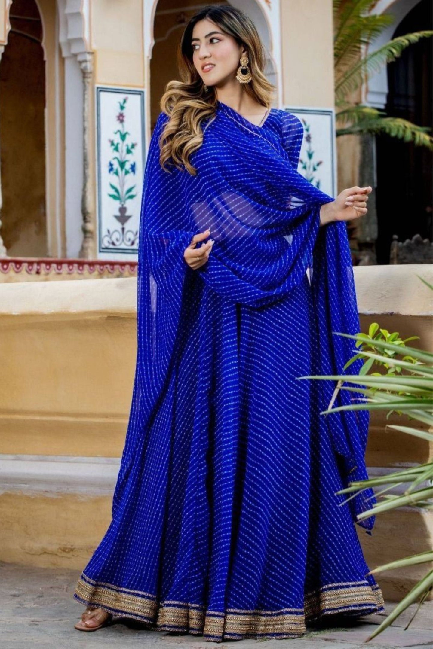 Blue Georgette Lengha Choli For Indian Festivals & Pakistani Weddings Dress - Print Work