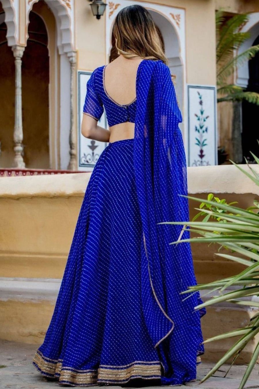 Blue Georgette Lengha Choli For Indian Festivals & Pakistani Weddings Dress - Print Work