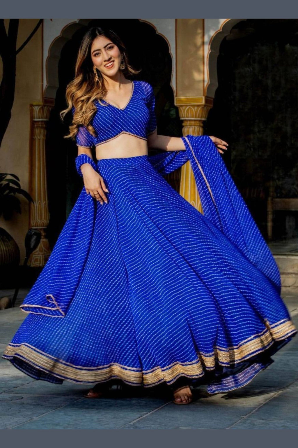 Blue Georgette Lengha Choli For Indian Festivals & Pakistani Weddings Dress - Print Work