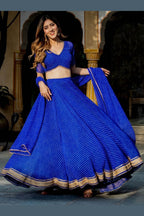 Blue Georgette Leriya Print Lehenga Choli For Indian & Pakistani Wedding Festival - Print Work, Zari Work