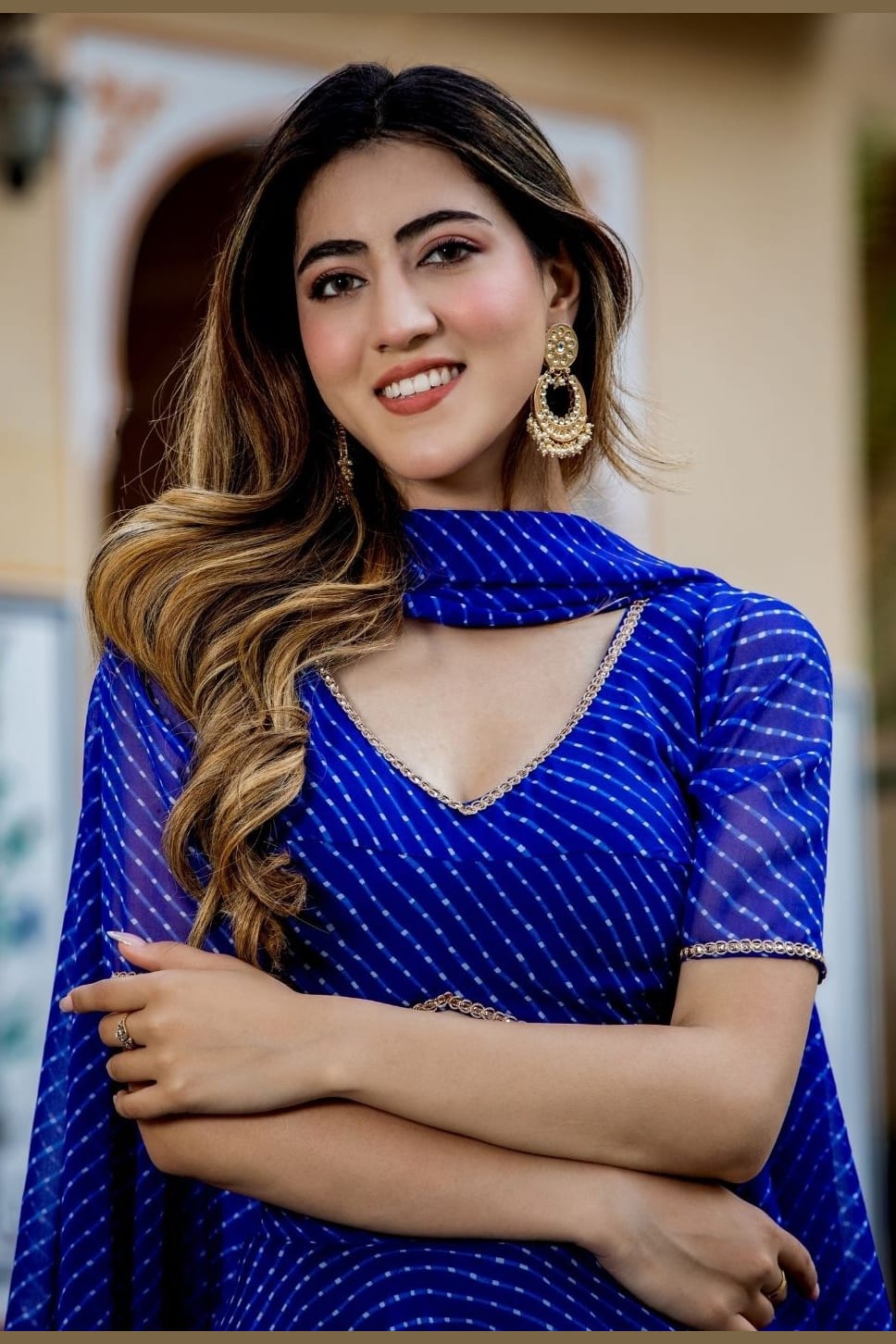 Blue Georgette Leriya Print Lehenga Choli For Indian & Pakistani Wedding Festival - Print Work, Zari Work