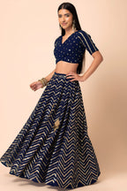 Blue Georgette V Neck Lehenga Choli with Zari and Sequins Work