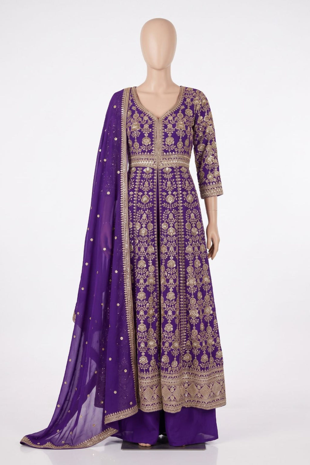 Blue India Wedding Gowns Chinon Silk Anarkali Suit Palazzo