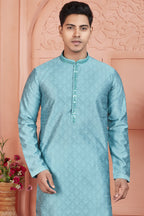 Blue Jacquard Silk Plain Straight Kurta Pajama for Men for Festival & Wedding