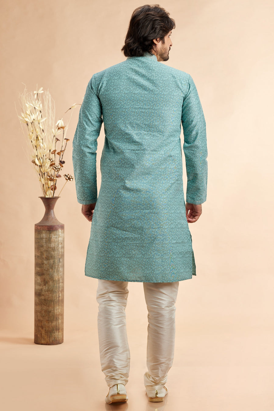 Blue Jacquard Silk Plain Straight Kurta Pajama for Men for Festival & Weddings - Embroidery Work