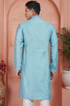 Blue Jacquard Silk Plain Straight Kurta Pajama for Men for Festival & Wedding