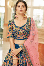 Blue Velvet Lehenga Choli with Dori and Zari Work