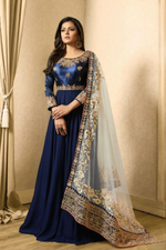 Blue Georgette Anarkali Suit Indian Dresses For Marriage - Embroidery Work
