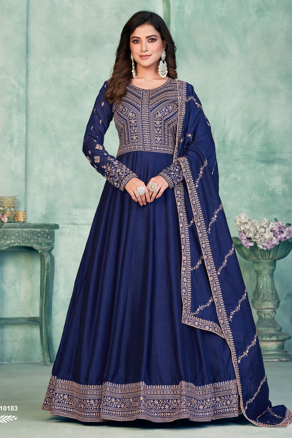 Blue Art Silk Anarkali Suit for Wedding with Sequins and Thread Embroidery Work