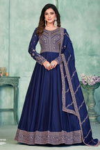 Blue Art Silk Anarkali Suit for Wedding with Sequins and Thread Embroidery Work