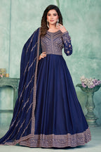 Blue Art Silk Anarkali Suit for Wedding with Sequins and Thread Embroidery Work