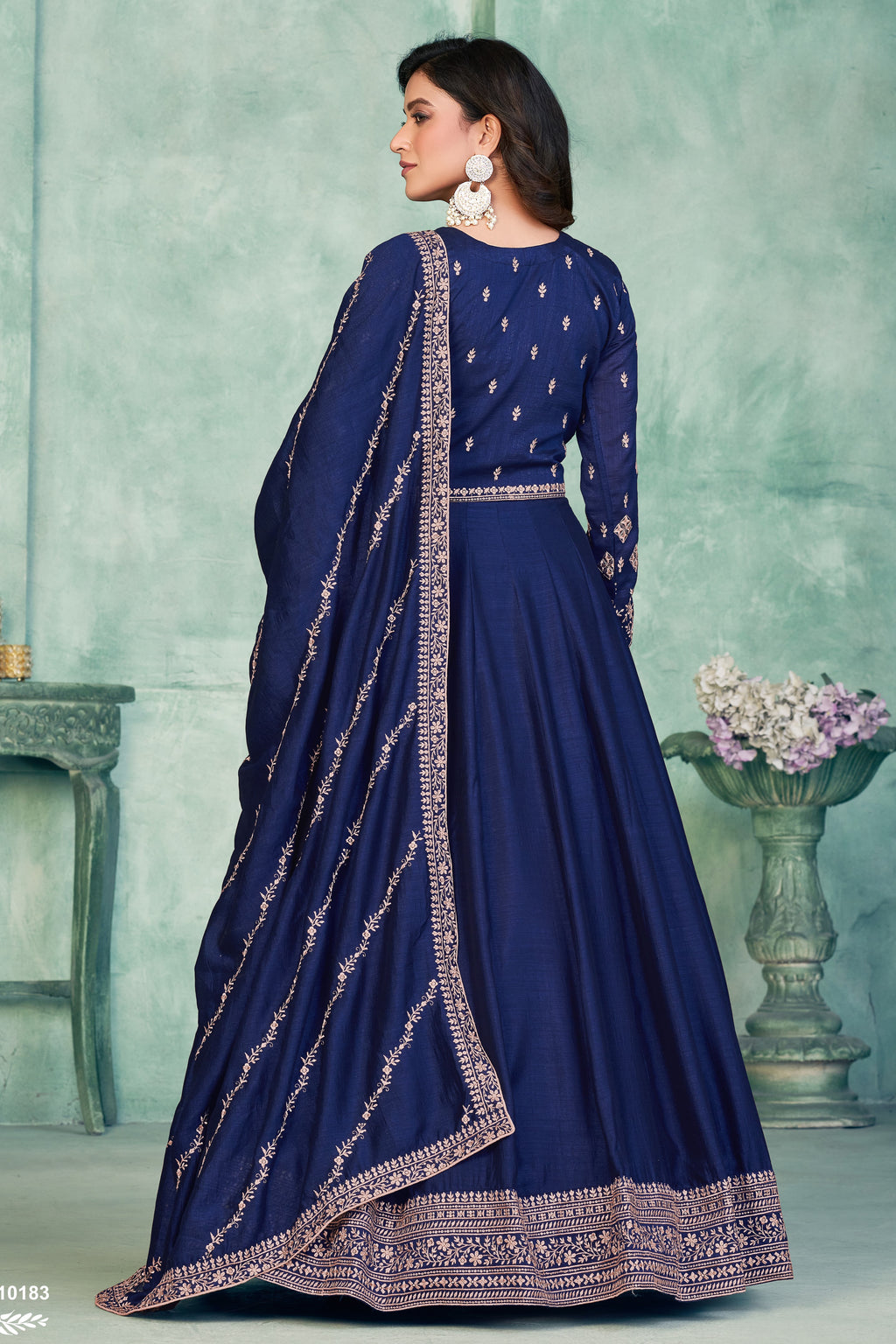 Blue Art Silk Anarkali Suit for Wedding with Sequins and Thread Embroidery Work