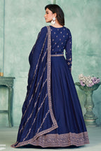 Blue Art Silk Anarkali Suit for Wedding with Sequins and Thread Embroidery Work