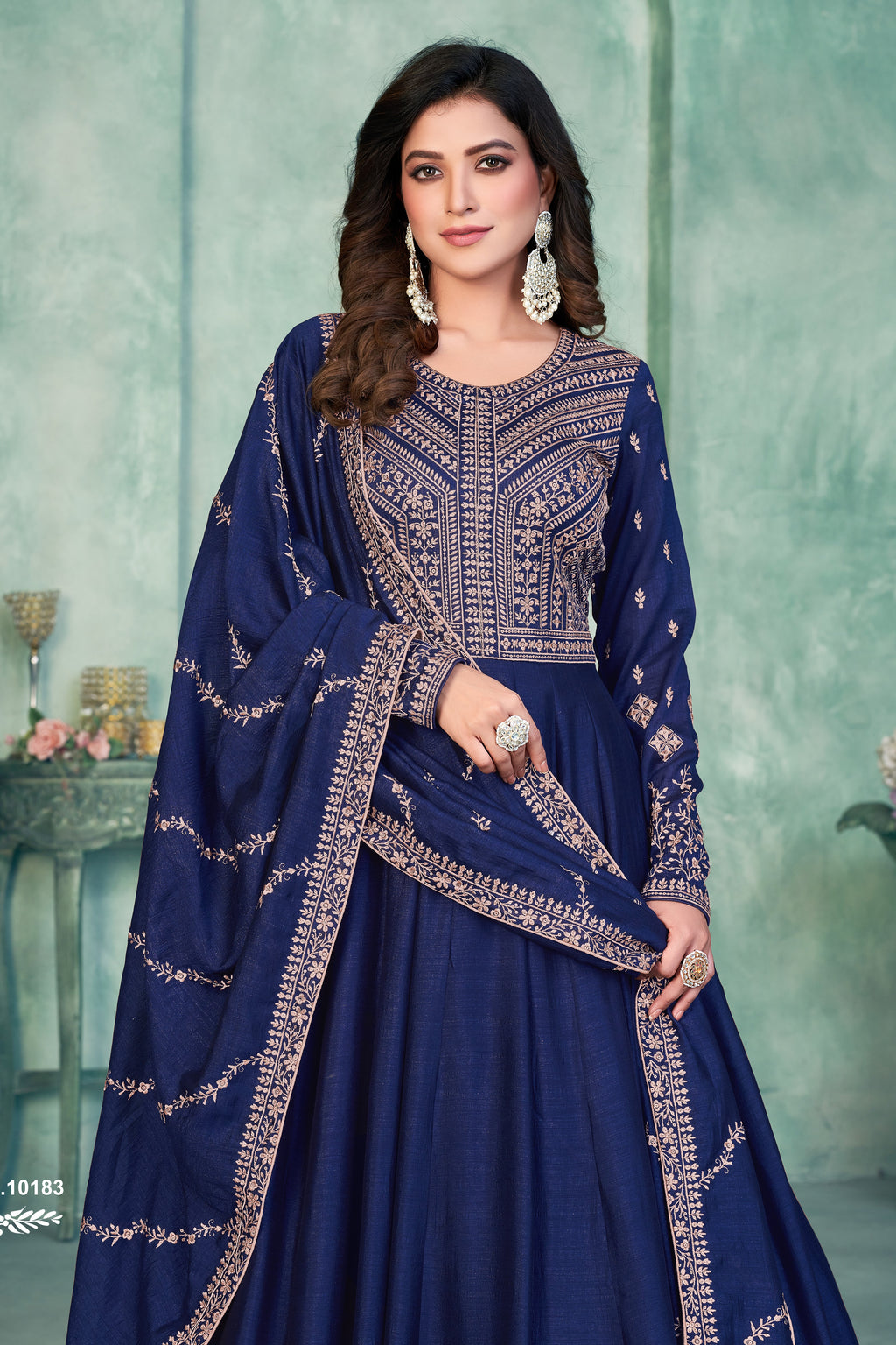 Blue Art Silk Anarkali Suit for Wedding with Sequins and Thread Embroidery Work