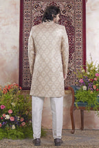 Blush Peach Jacquard Mens Indian Wedding Attire Indo Western