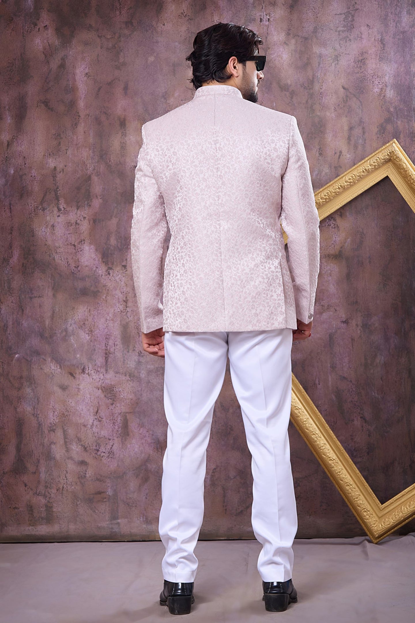 Blush Pink Art Silk Gents Jodhpuri Suit & Pant with Woven Work