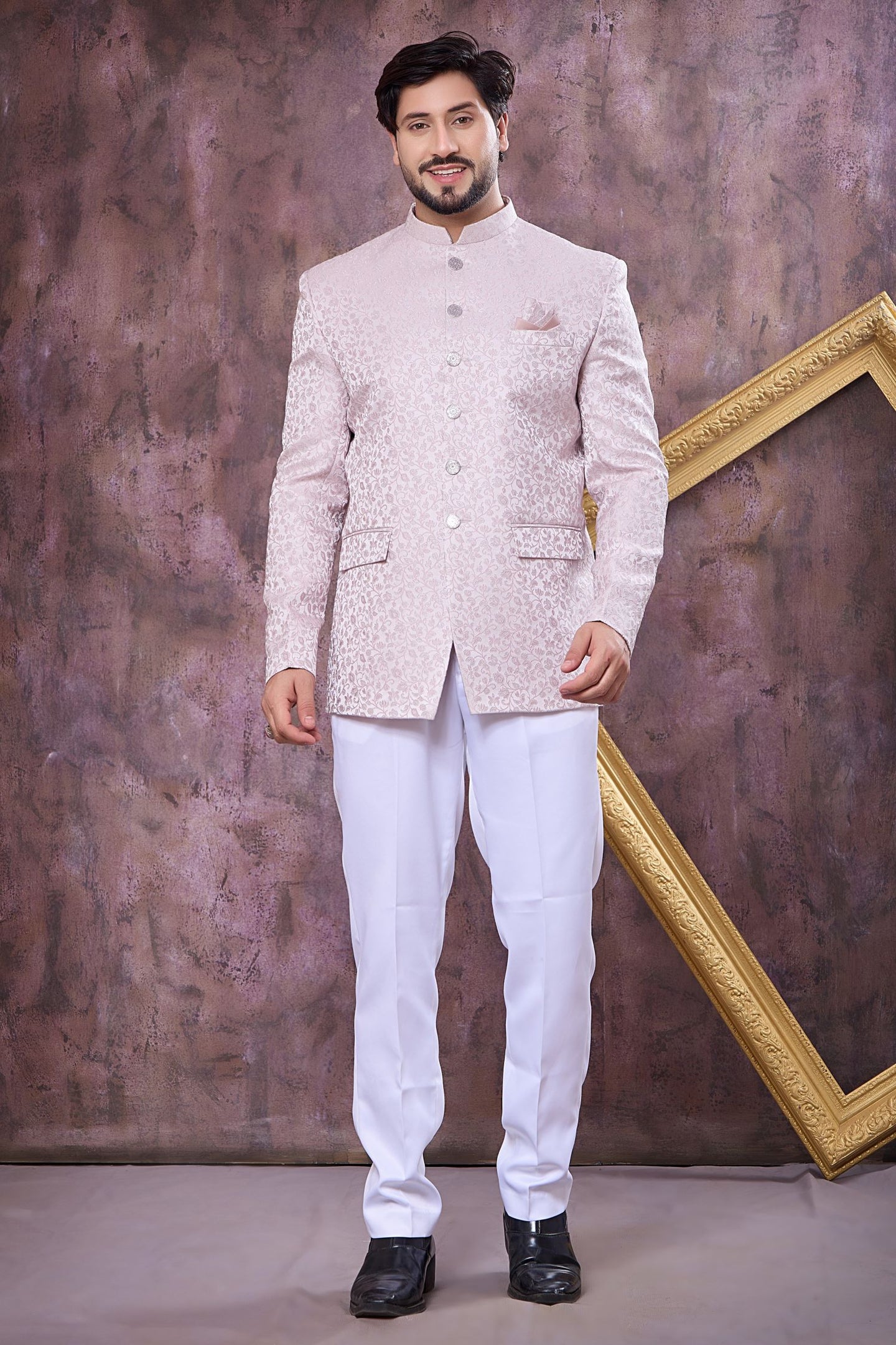 Blush Pink Art Silk Gents Jodhpuri Suit & Pant with Woven Work