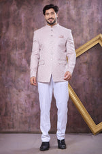 Pale Purple Art Silk Gents Jodhpuri Suit & Pant with Woven Work