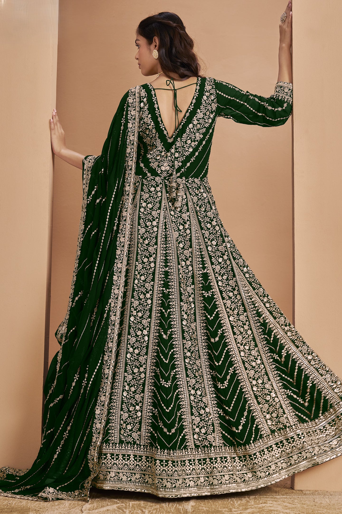 Bottle Green Georgette Anarkali Dress for Reception