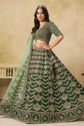 Bottle Green Art Silk Lehenga Choli for Indian & Pakistani Wedding Festival - Thread & Sequin Embroidery Work