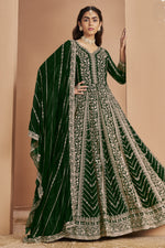 Bottle Green Georgette Anarkali Dress for Reception