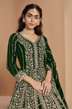 Bottle Green Georgette Anarkali Dress for Reception