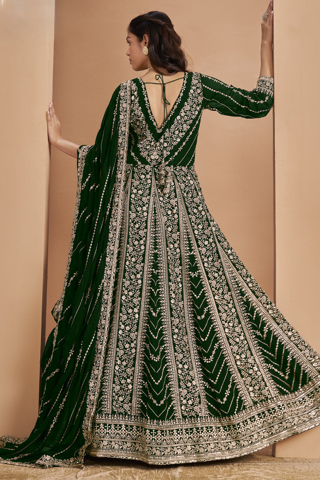 Bottle Green Georgette Anarkali Dress for Reception