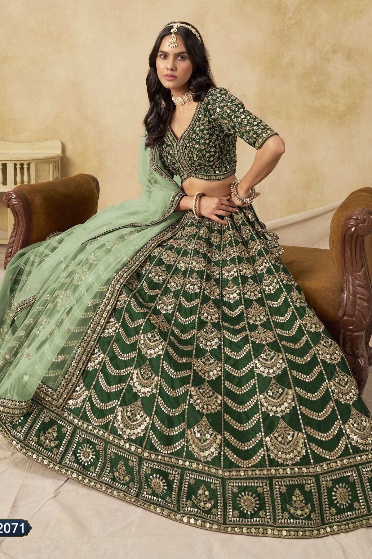 Bottle Green Art Silk Lehenga Choli for Indian & Pakistani Wedding Festival - Thread & Sequin Embroidery Work