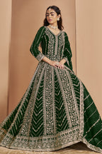 Bottle Green Georgette Anarkali Dress for Reception
