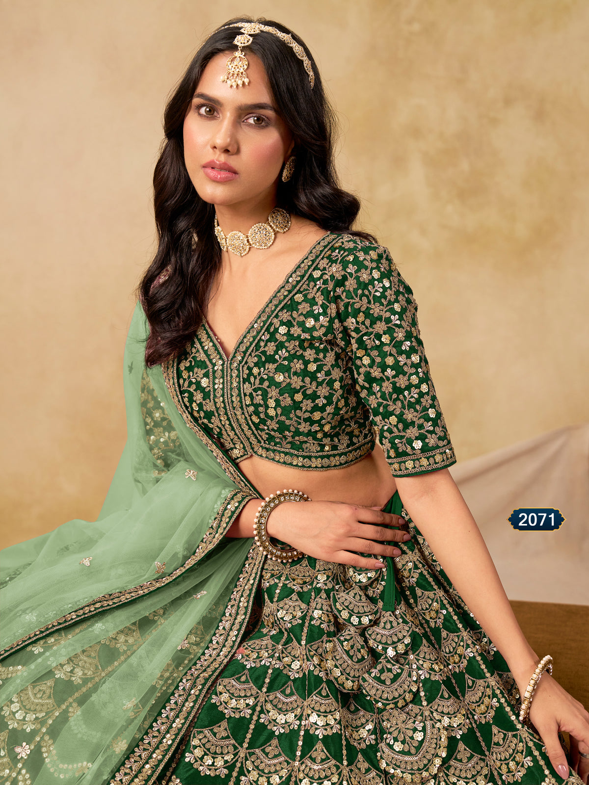 Bottle Green Art Silk Lehenga Choli for Indian & Pakistani Wedding Festival - Thread & Sequin Embroidery Work