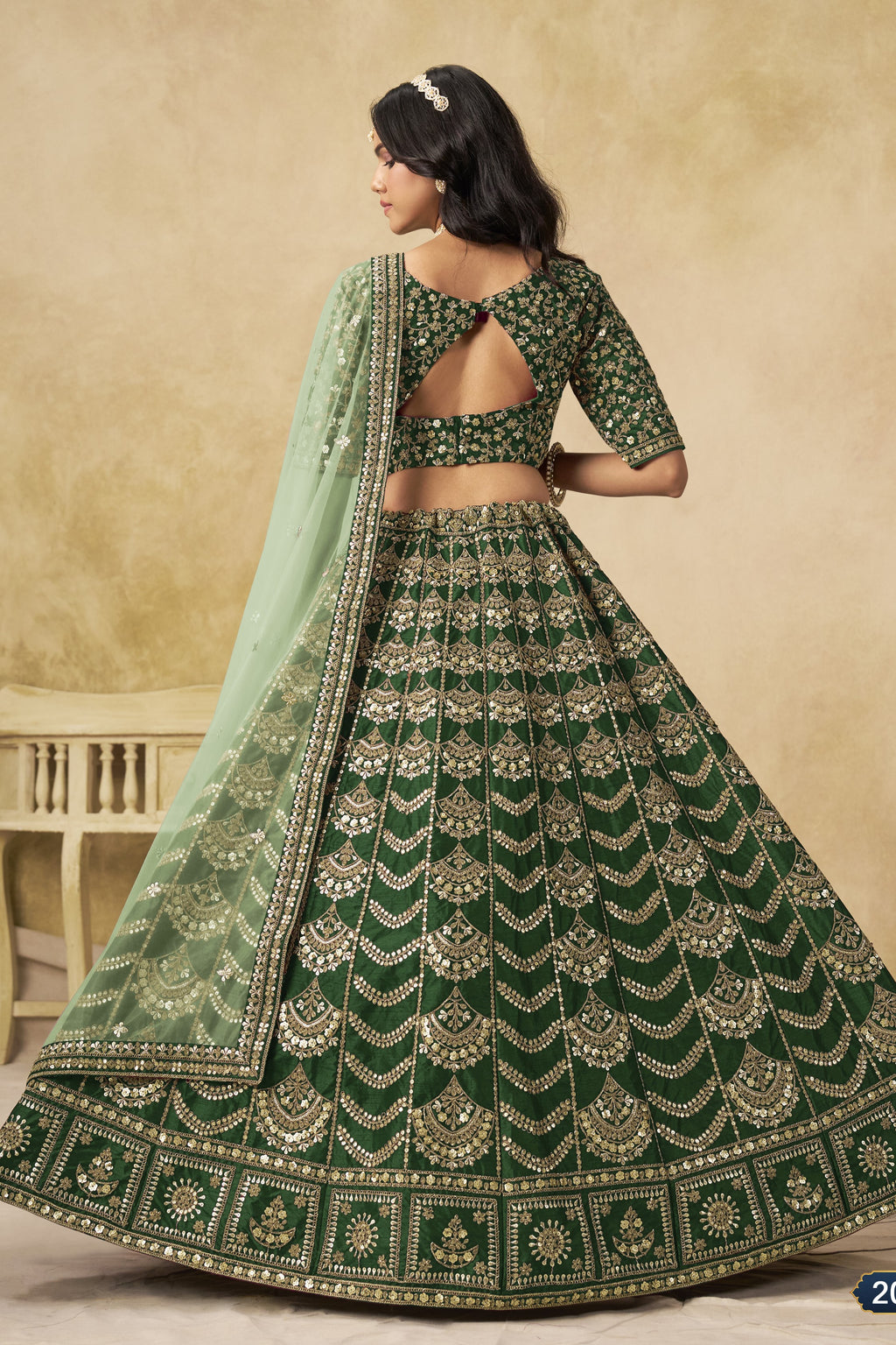 Bottle Green Art Silk Lehenga Choli for Indian & Pakistani Wedding Festival - Thread & Sequin Embroidery Work