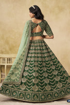 Bottle Green Art Silk Lehenga Choli for Indian & Pakistani Wedding Festival - Thread & Sequin Embroidery Work