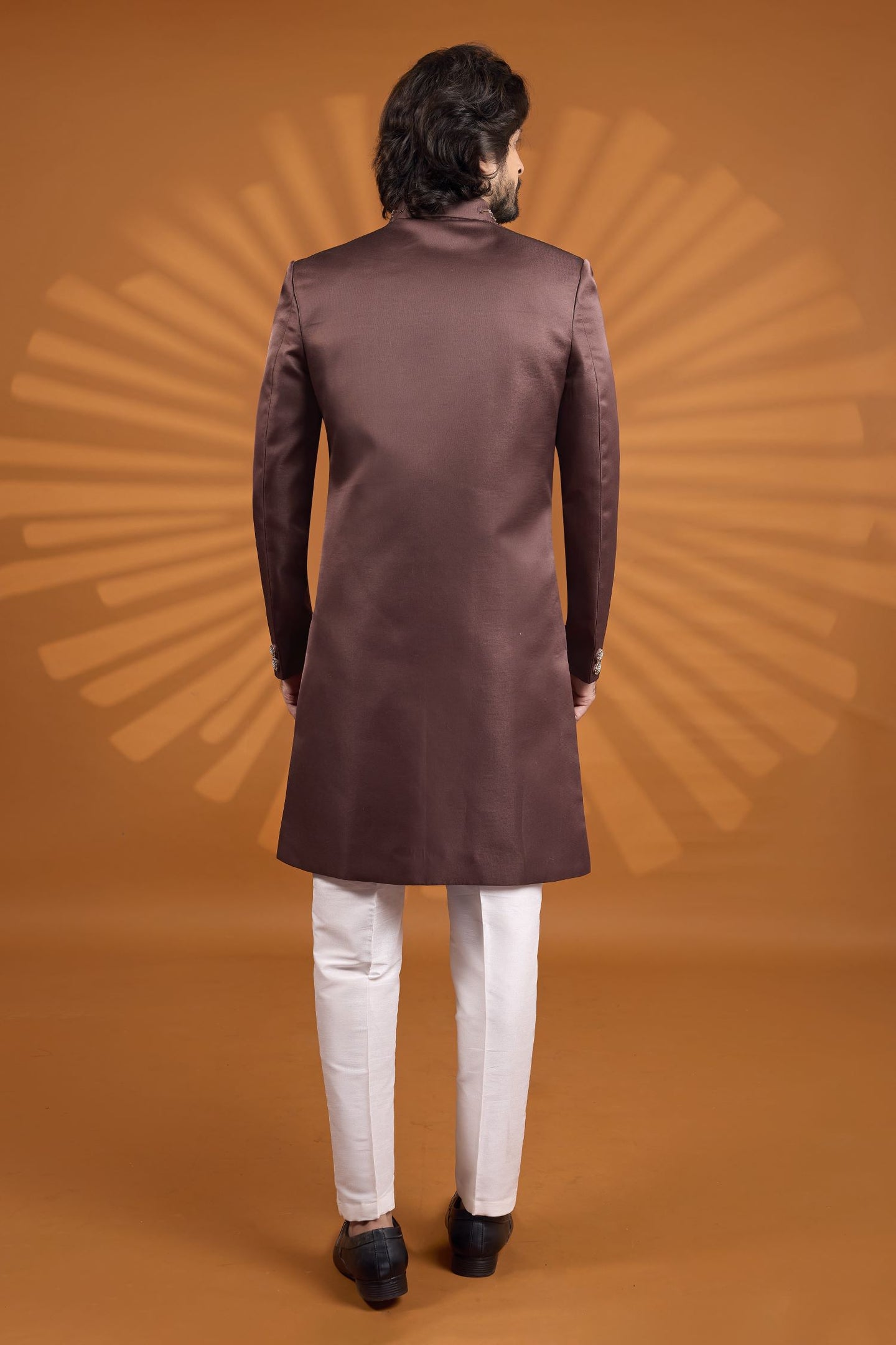 Brown Art Silk Suits for Wedding Mens India Embroidery Kurta Pajama