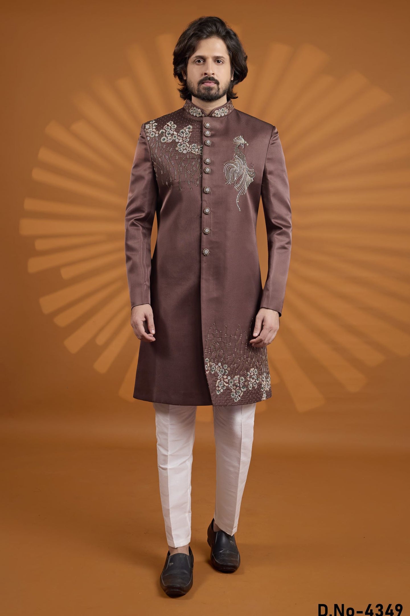 Brown Art Silk Suits for Wedding Mens India Embroidery Kurta Pajama