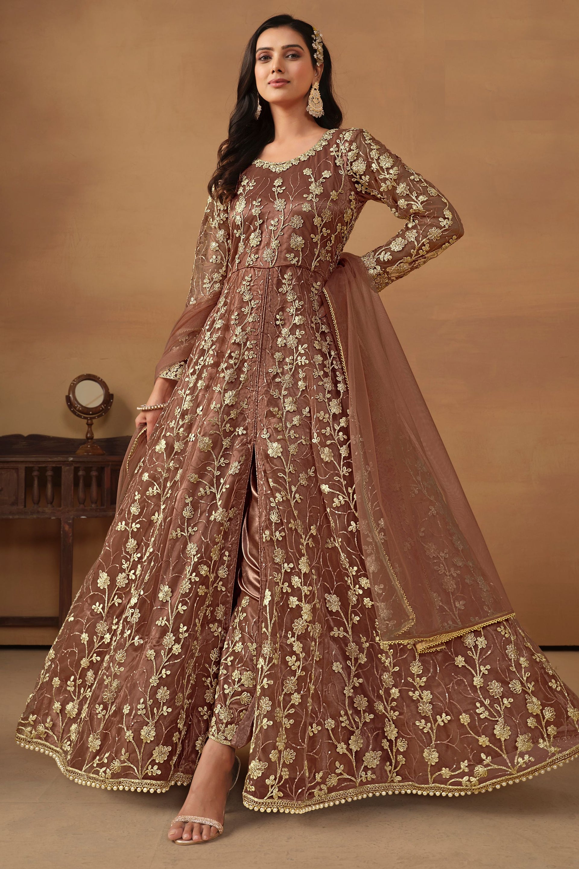 Brown Floor-Length net anarkali dress  HATKE BRIDE