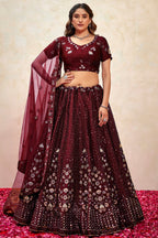 Brown Silk Lehenga Choli For Indian Festivals & Pakistani Weddings Dress - Thread Embroidery Work, Sequence Embroidery Work