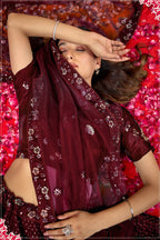 Brown Silk Lehenga Choli For Indian Festivals & Pakistani Weddings Dress - Thread Embroidery Work, Sequence Embroidery Work