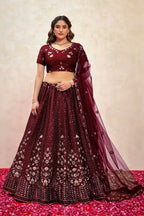 Brown Silk Lehenga Choli For Indian Festivals & Pakistani Weddings Dress - Thread Embroidery Work, Sequence Embroidery Work