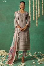 Brownish Grey Organza Silk Kameez With Pant For Indian & Pakistani Wedding Festival - Thread Embroidery Work, Print Work